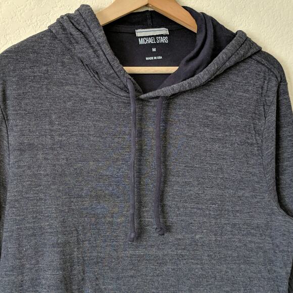 Michael Stars Mens Drawstring Hoodie Sweatshirt Pullover Long Sleeve Blue Medium - Picture 2 of 8
